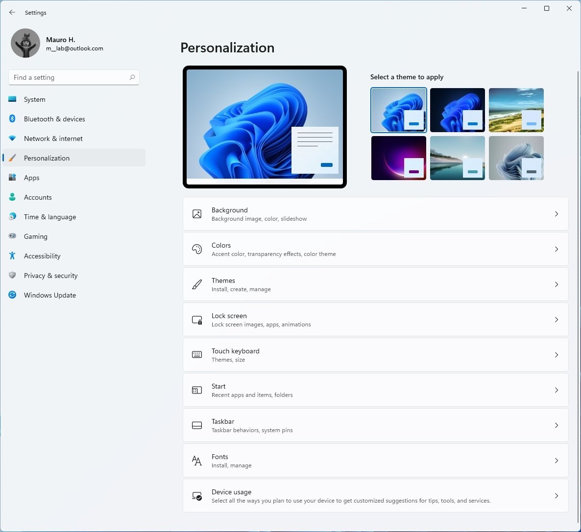 Windows 11 Personalization settings