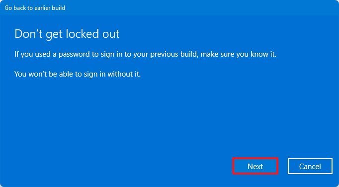 Windows 11 rollback password option