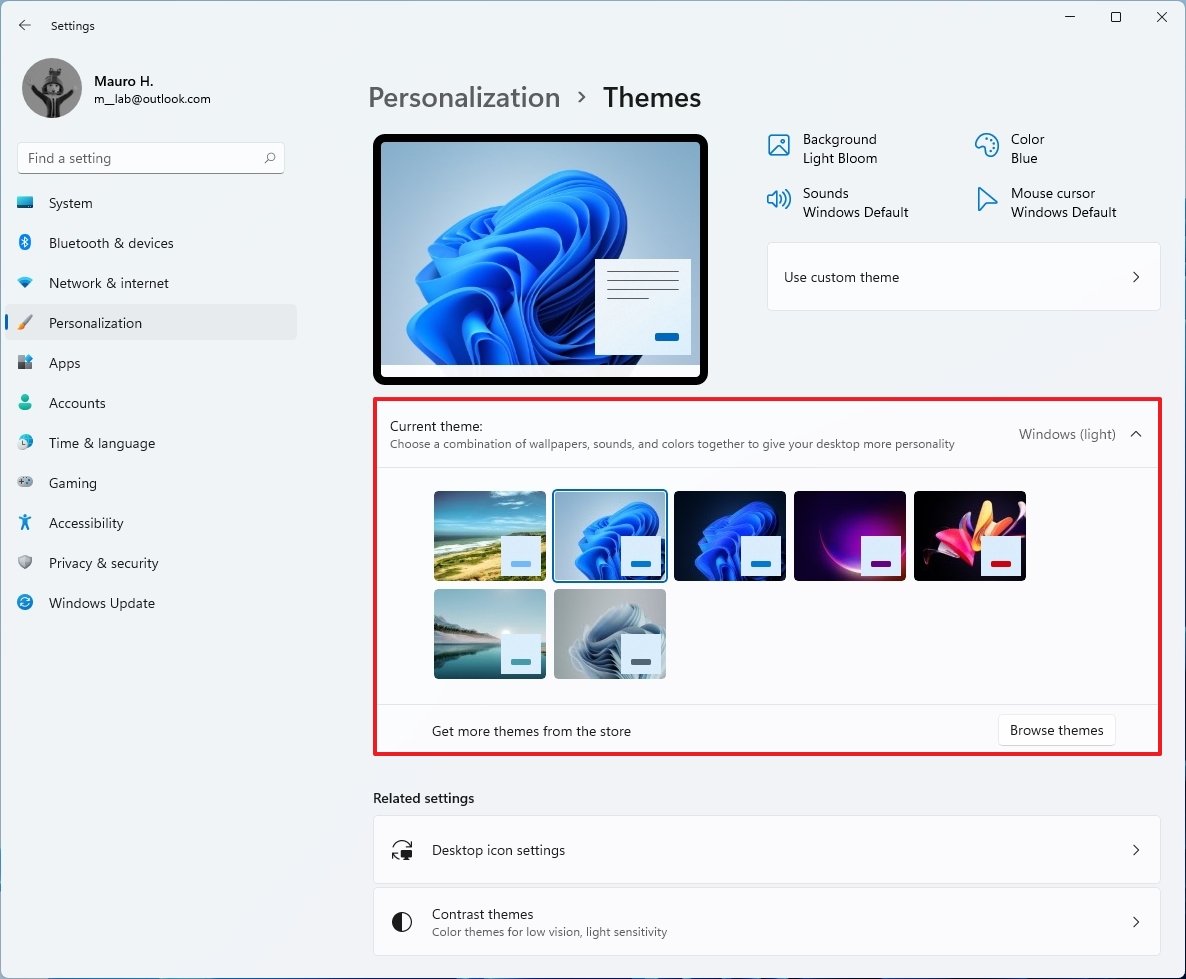 Windows 11 Themes settings