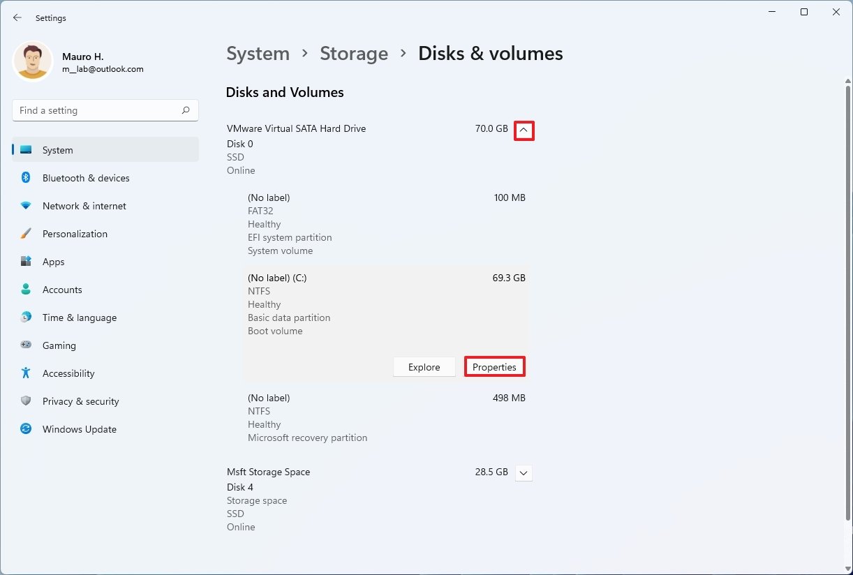 Disks & Volumes partition selection