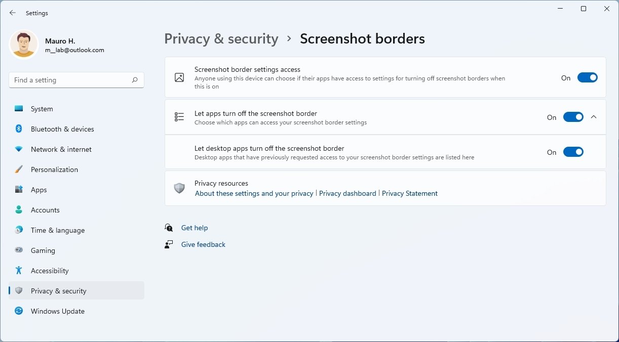 Screenshot Borders Settings