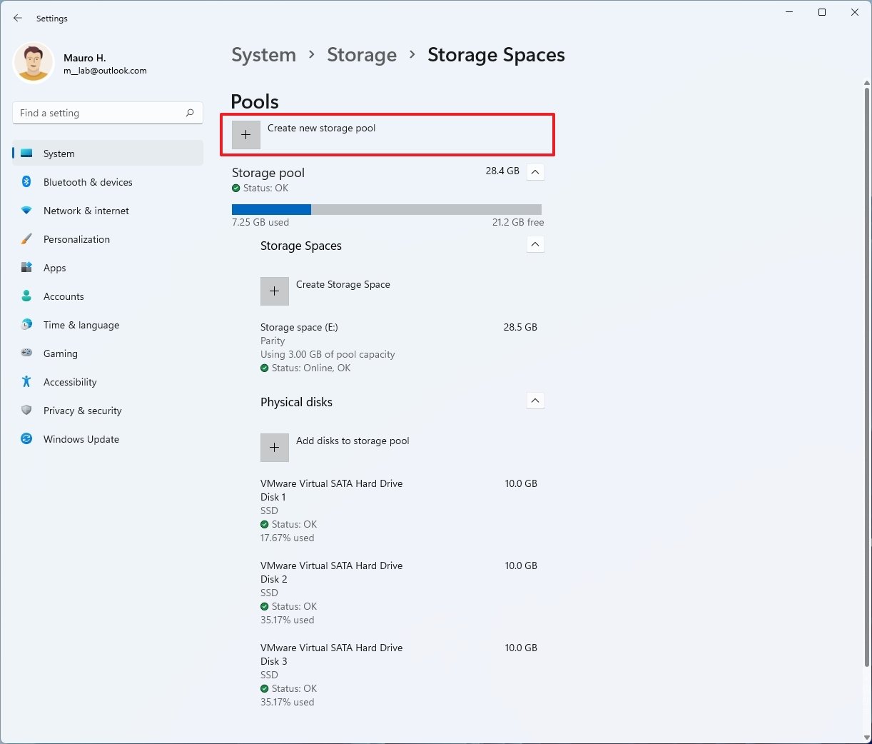 Windows 11 Settings Storage Spaces