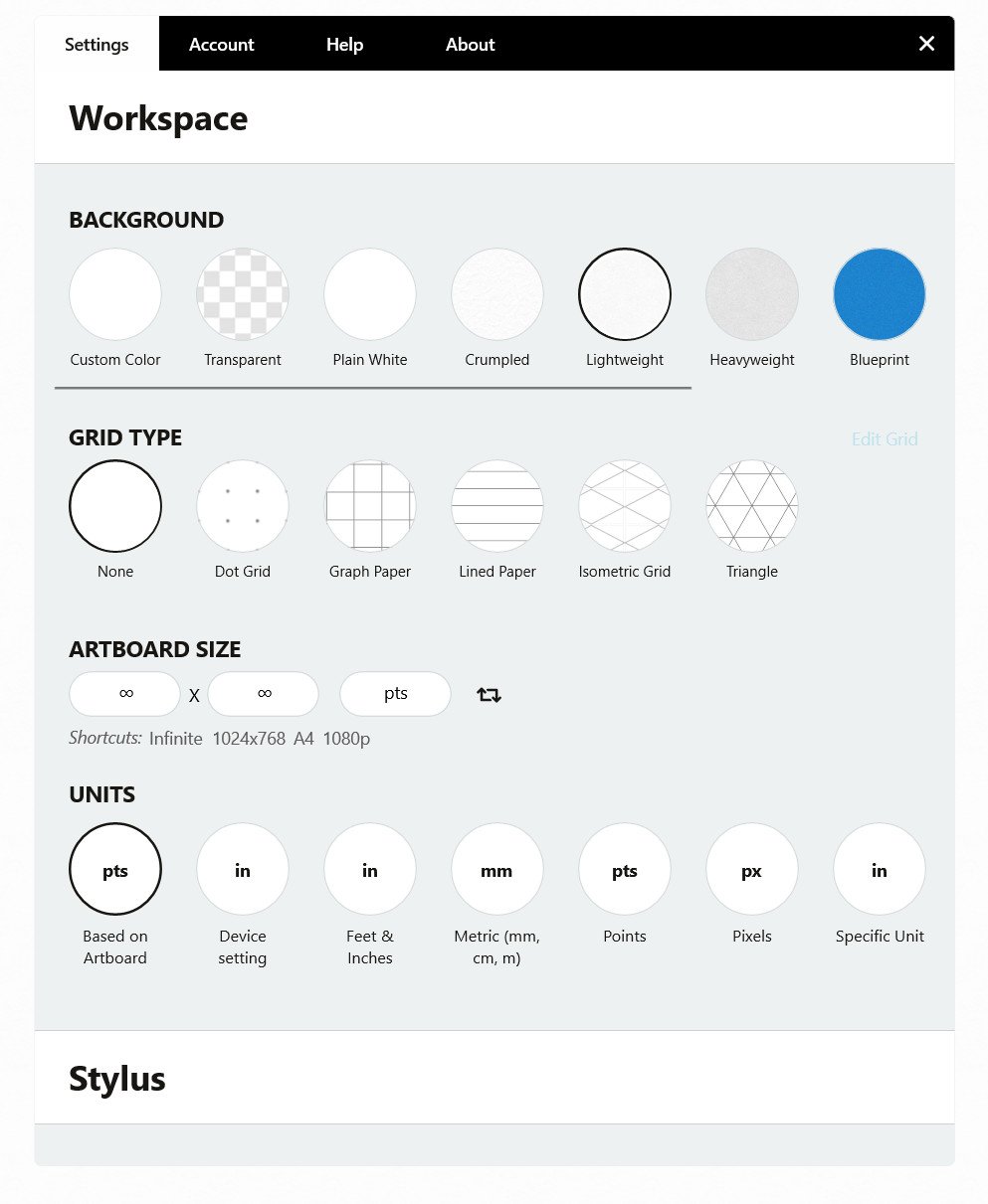 Configurações do espaço de trabalho de conceitos