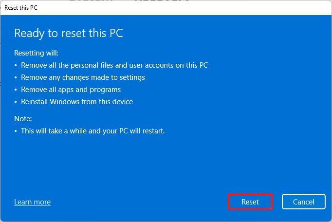 O Windows 11 remove tudo e reinicia