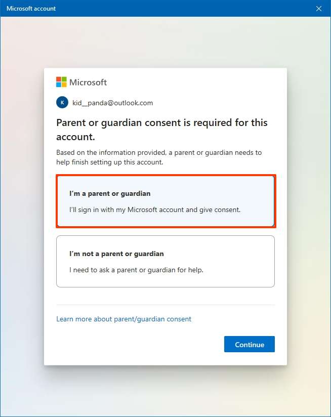 Microsoft account parent confirmation