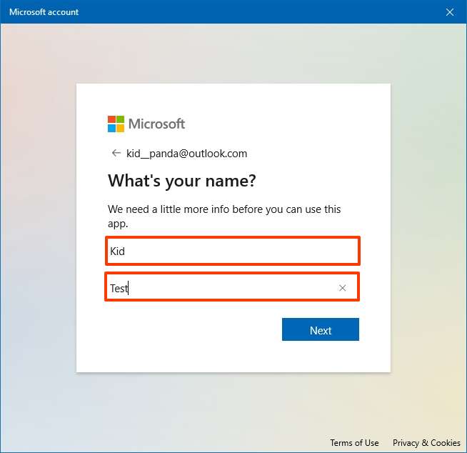 Microsoft account person's name