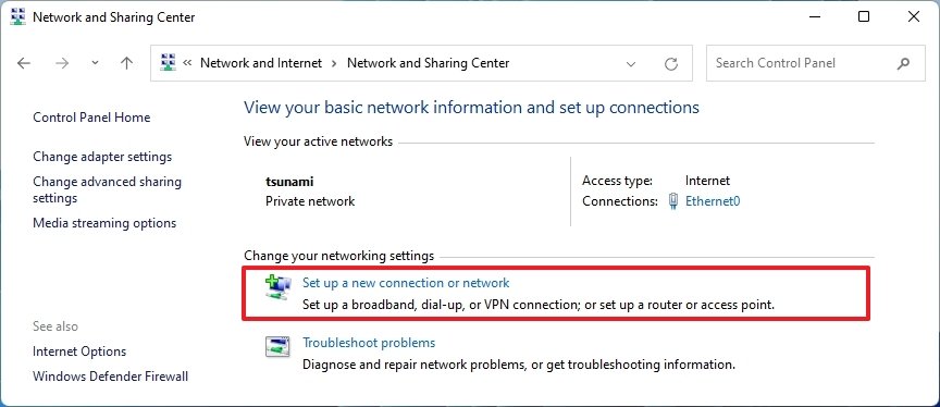 Configurar uma nova conexão ou rede 