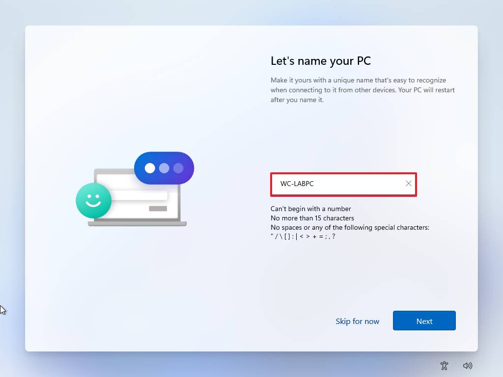 Windows 11 OOBE name PC