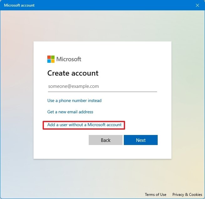 Add new user without a Microsoft account