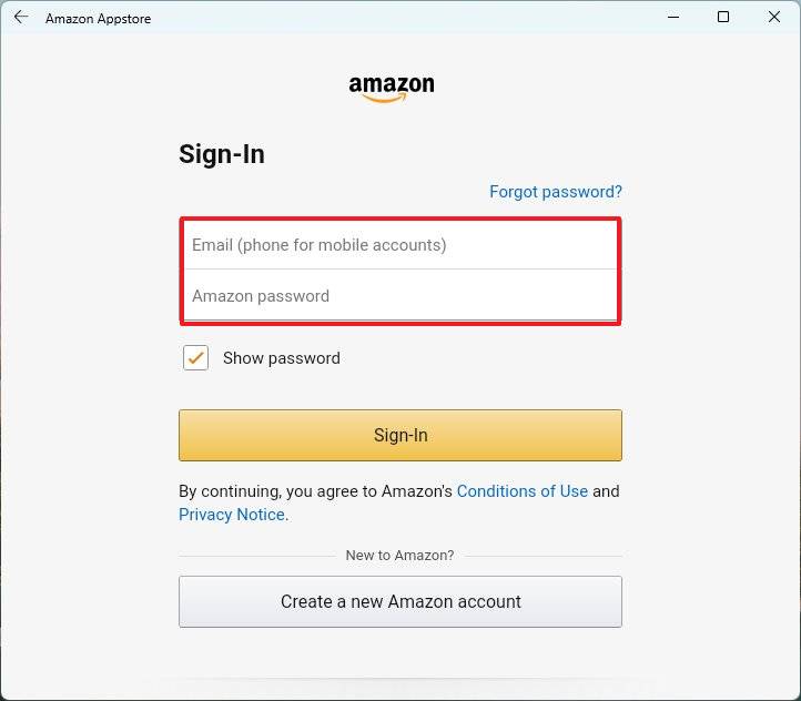 Amazon Appstore Sign in page