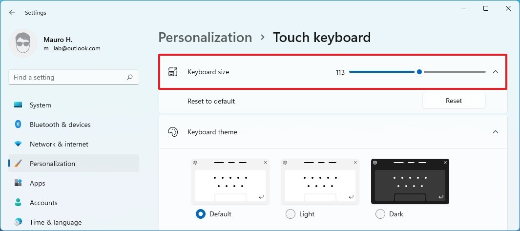 Keyboard size setting