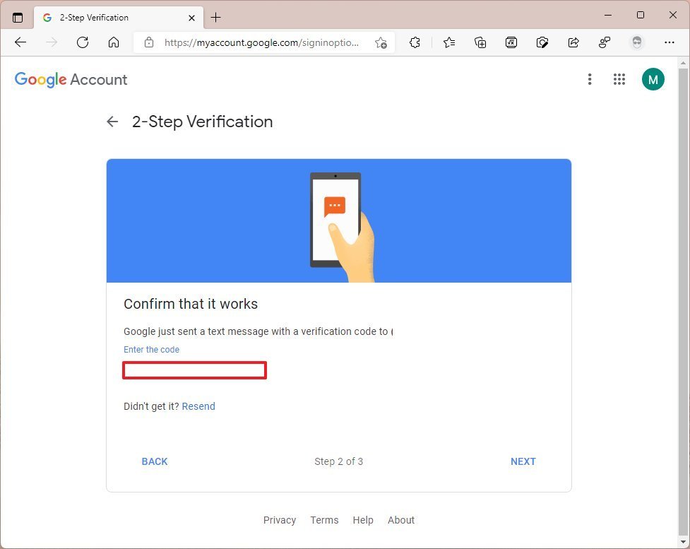 Confirm Google 2-Step Verification code