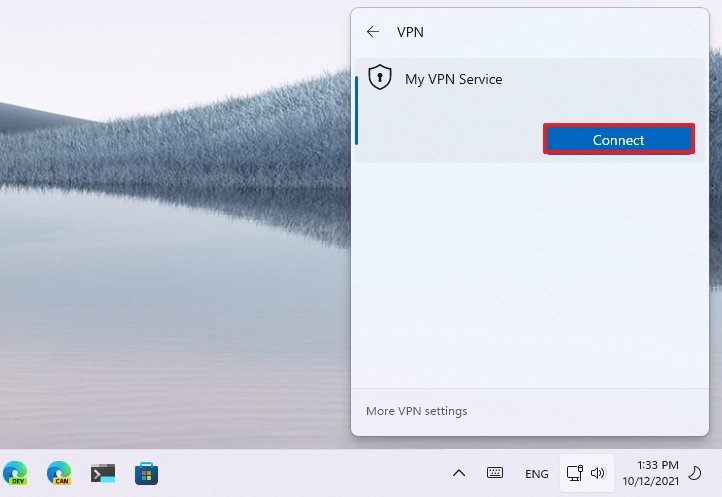 Connect to VPN via Taskbar