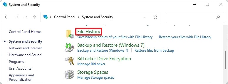 File History option