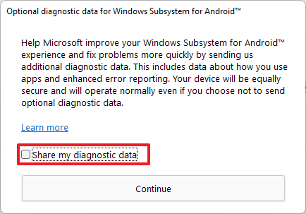 Disable Share Diagnostic Data in WSA
