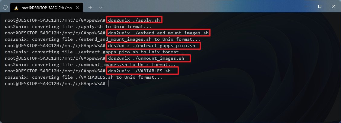 dos2unix convert scripts commands