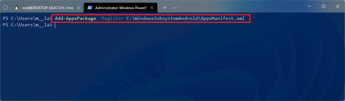 Install custom version of Windows Subsystem for Android with PowerShell