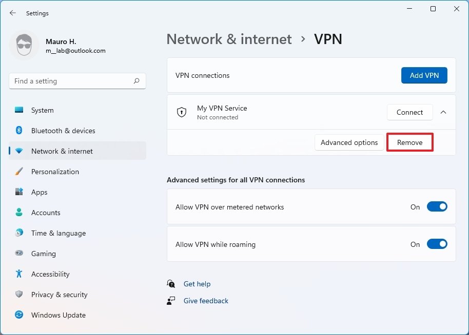 Remove VPN connection