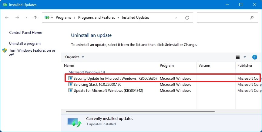 Windows 11 uninstall update 