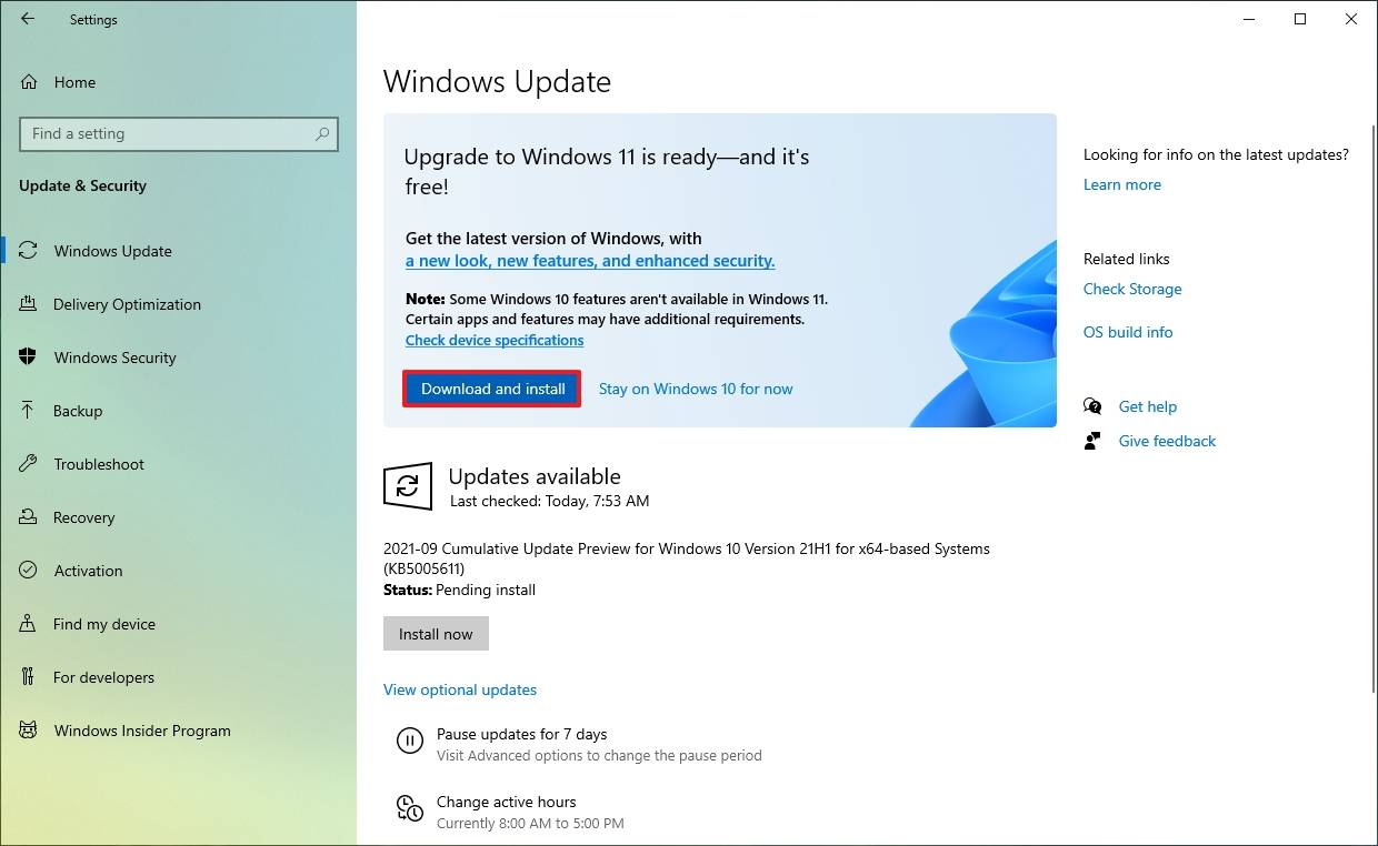 Windows Update upgrade to Windows 11 notification