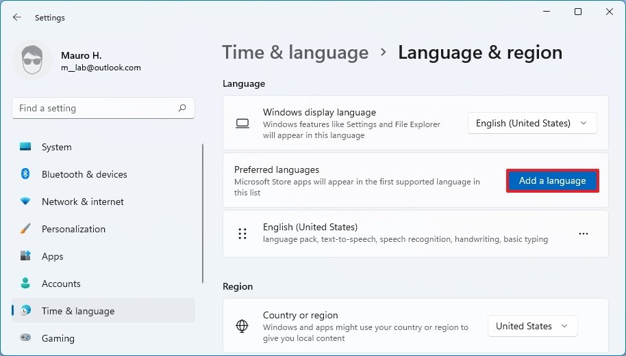 Windows 11 add new language option