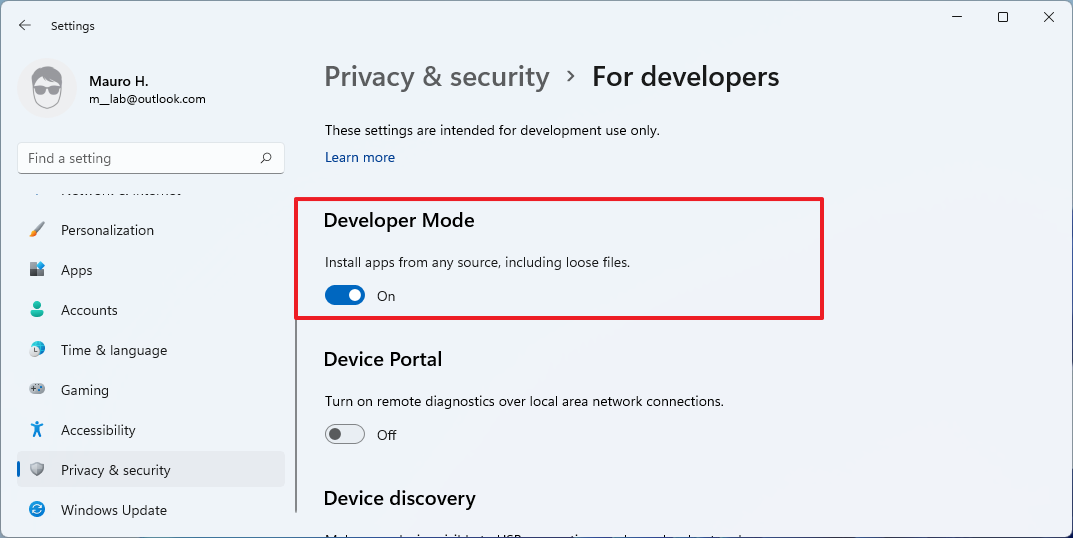 Windows 11 enable Developer Mode