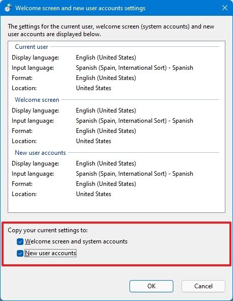 Copy language settings