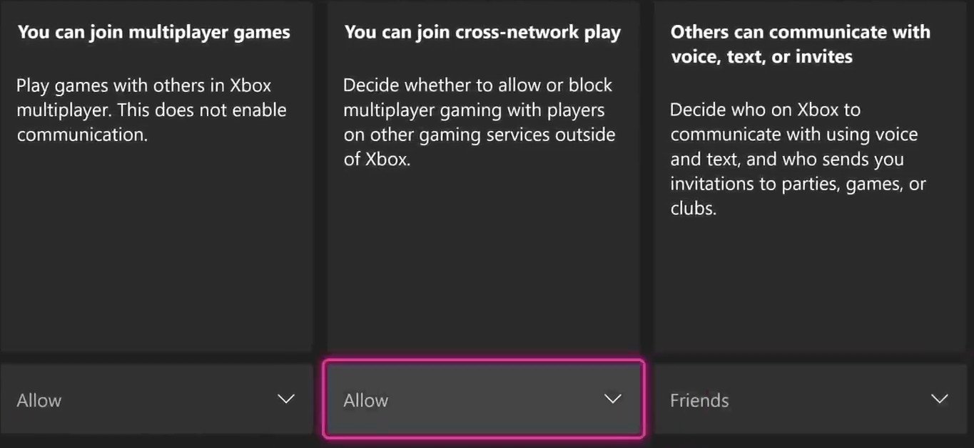 Restrições de multijogador das configurações da família do Xbox