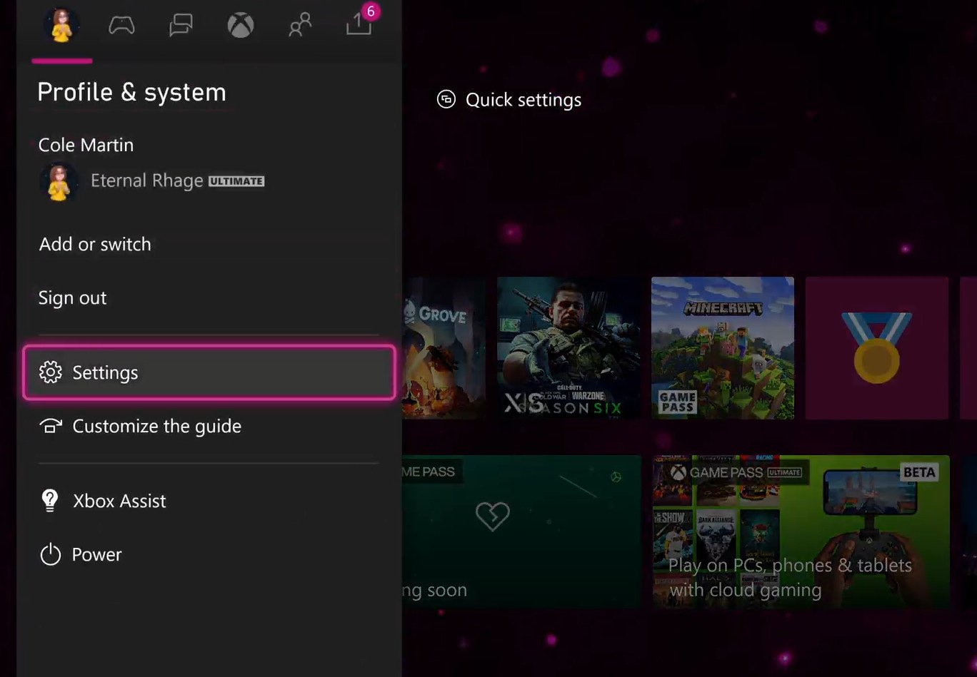 Guia de perfil do Xbox Series X