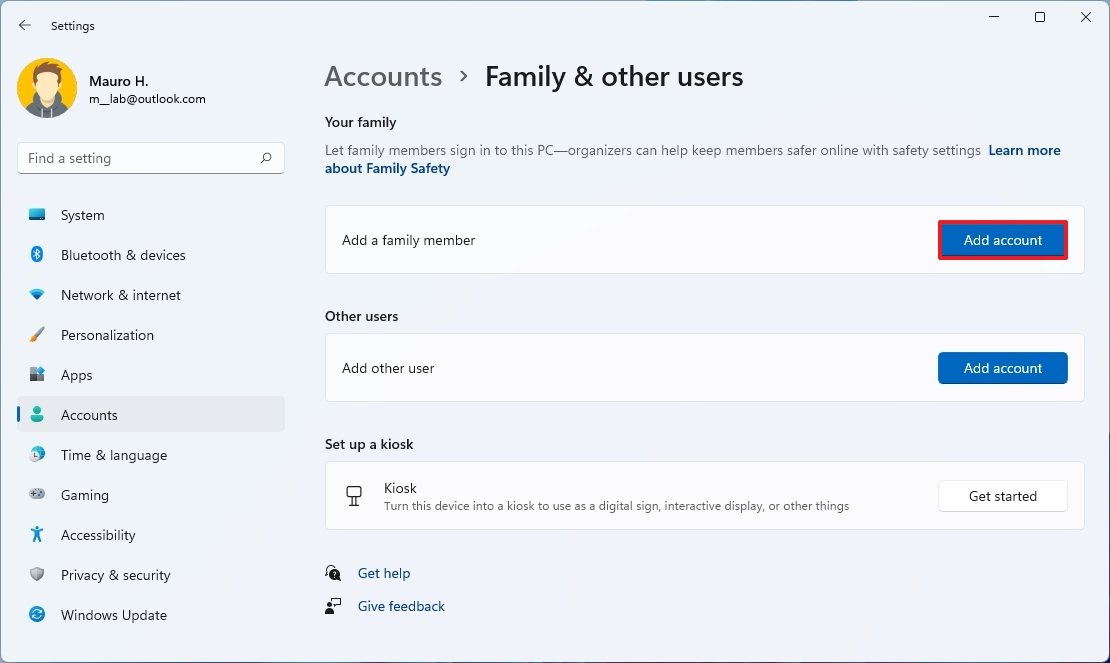 Add family member account