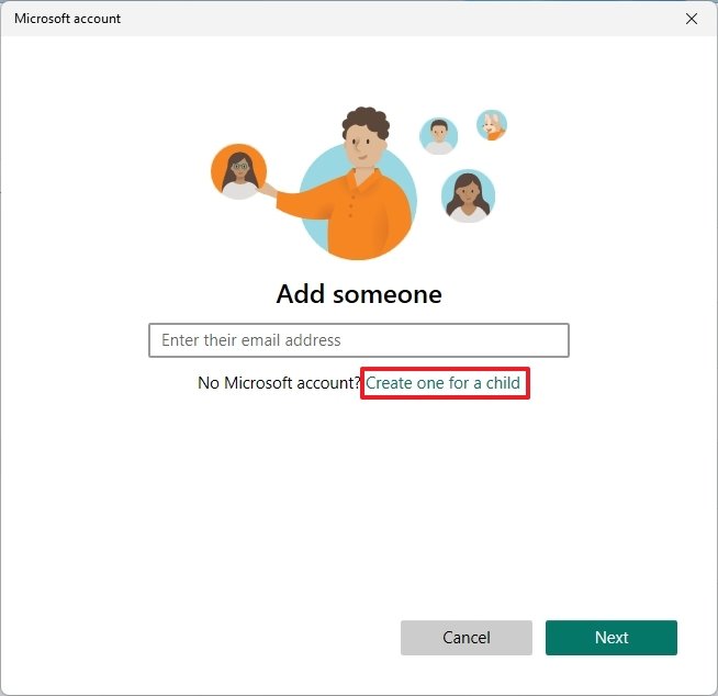 Windows 11 create child account