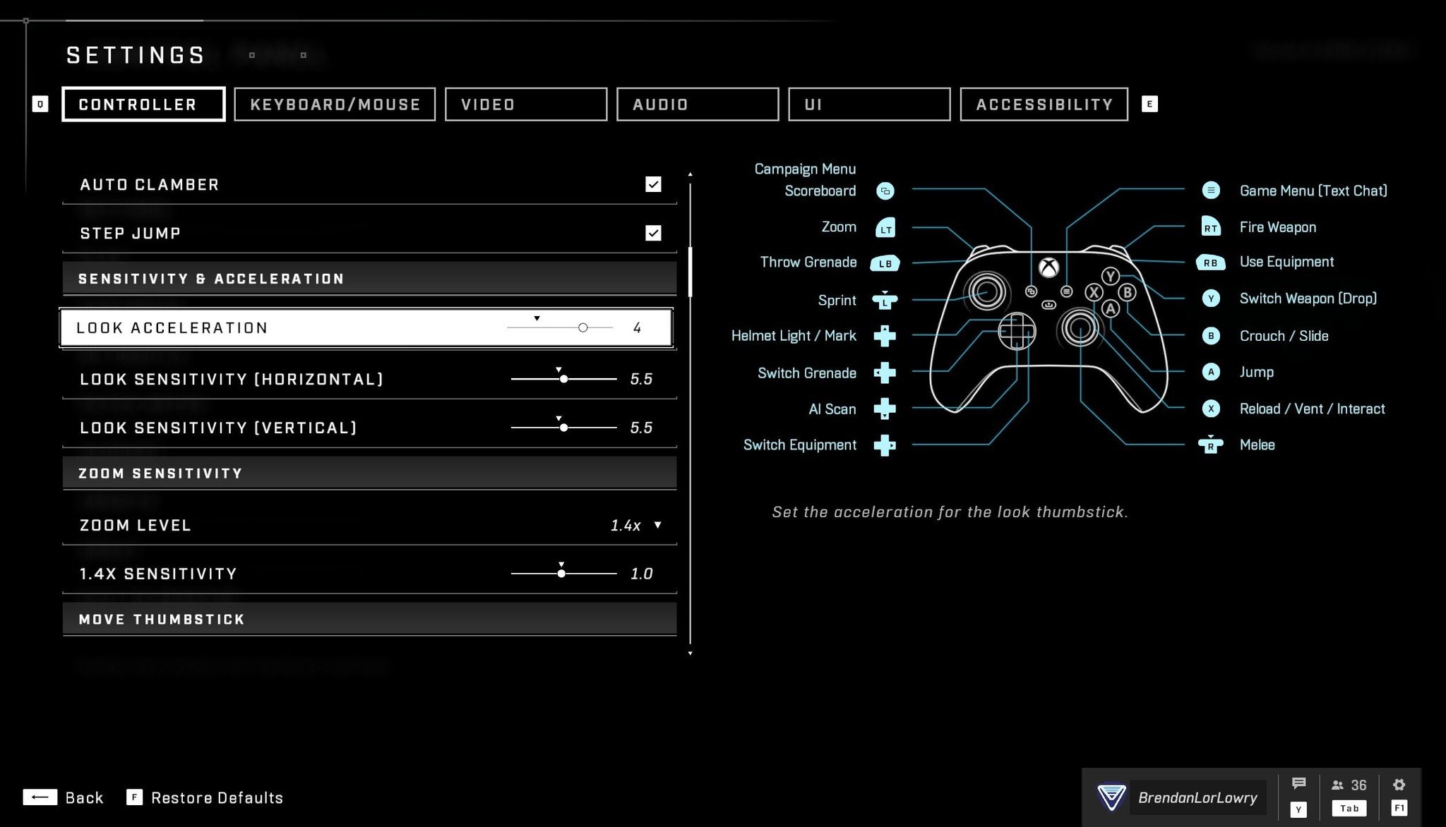 Configurações do controlador Halo Infinite