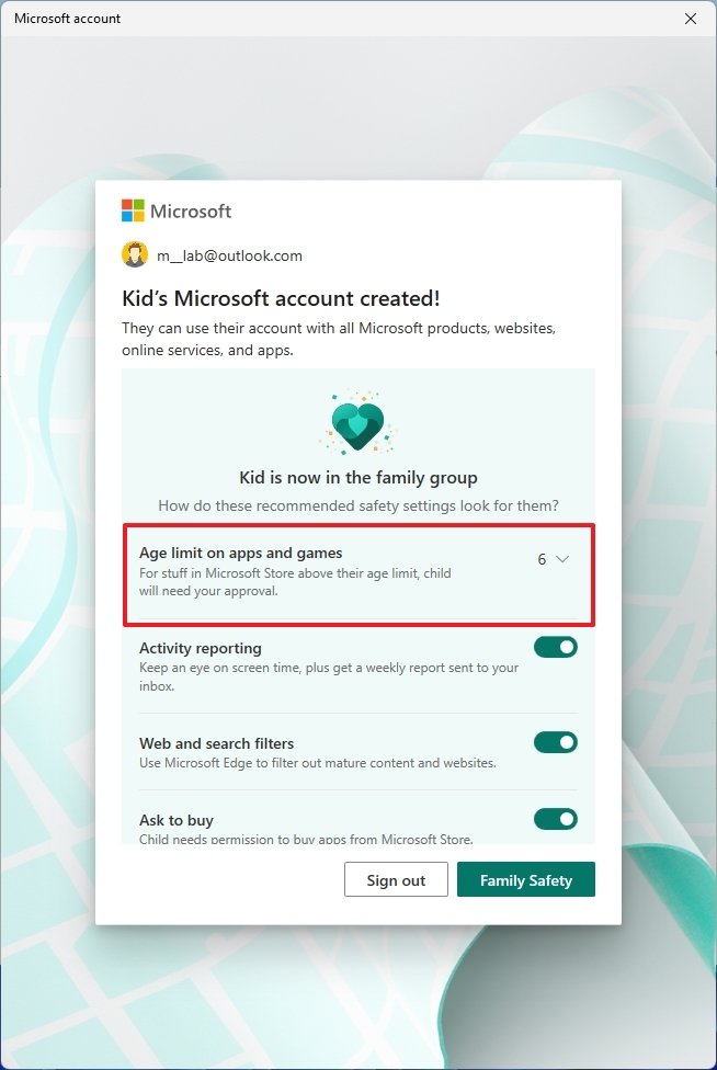 Microsoft Family Safety Settings