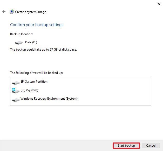 Start Windows 10 Backup