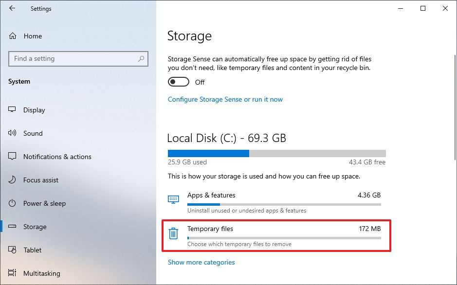 Windows 10 Storage Temporary Files