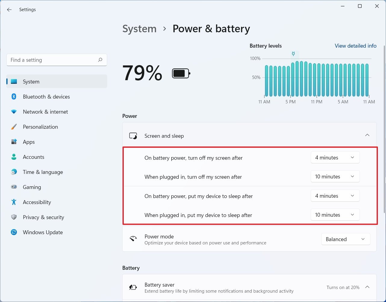 Battery Power settings