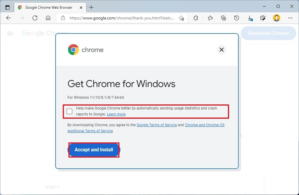 Chrome accept and install