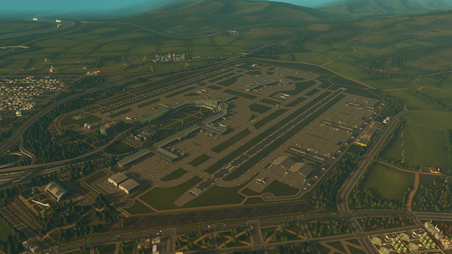 Aeroporto de passageiros e de carga modelar da nova DLC para Cities Skylines.