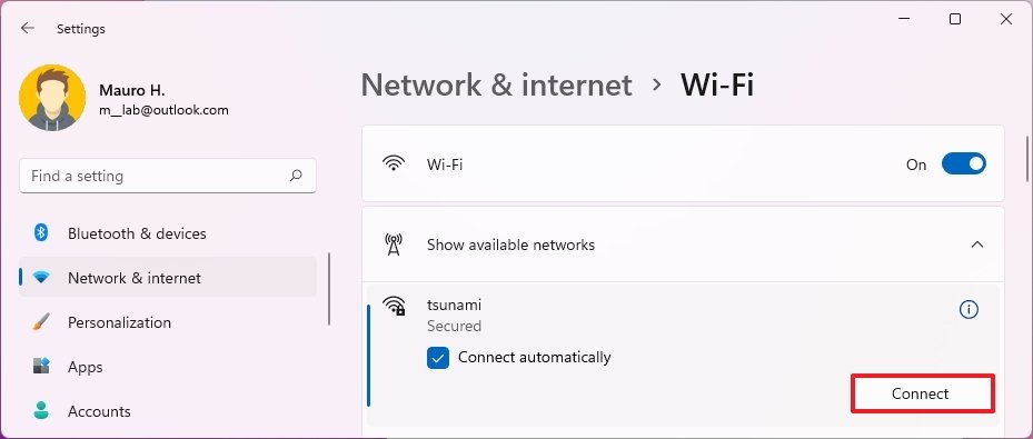 Windows 11 conecta-se ao Wi-Fi