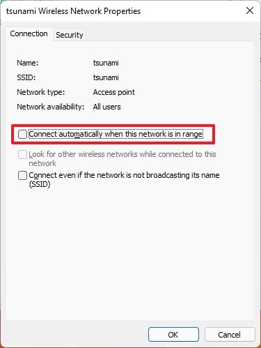Disable connect automatically when this network is in range