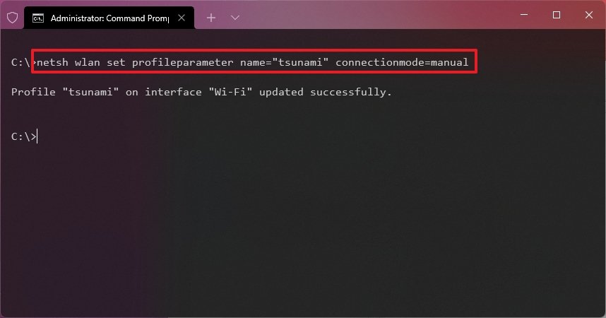 Disable Wi-Fi automatic connection with Command Prompt