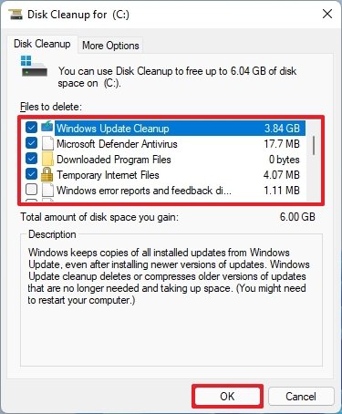 Disk Cleanup select files