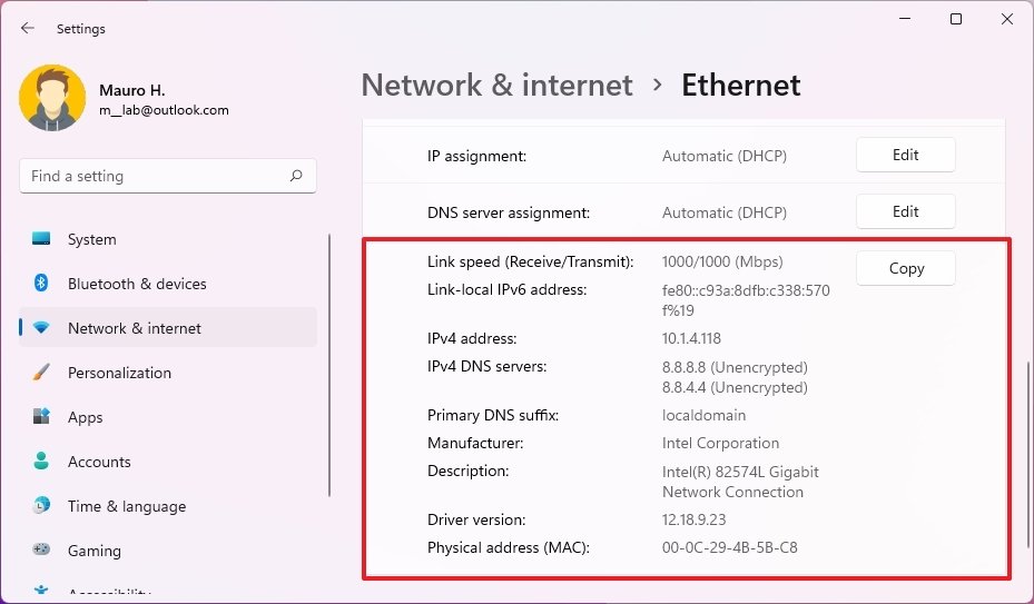 Configuração de rede Ethernet