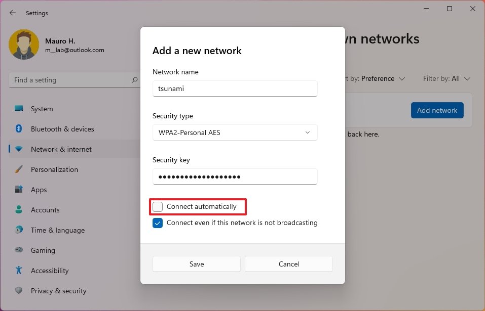 Add network without automatic connection