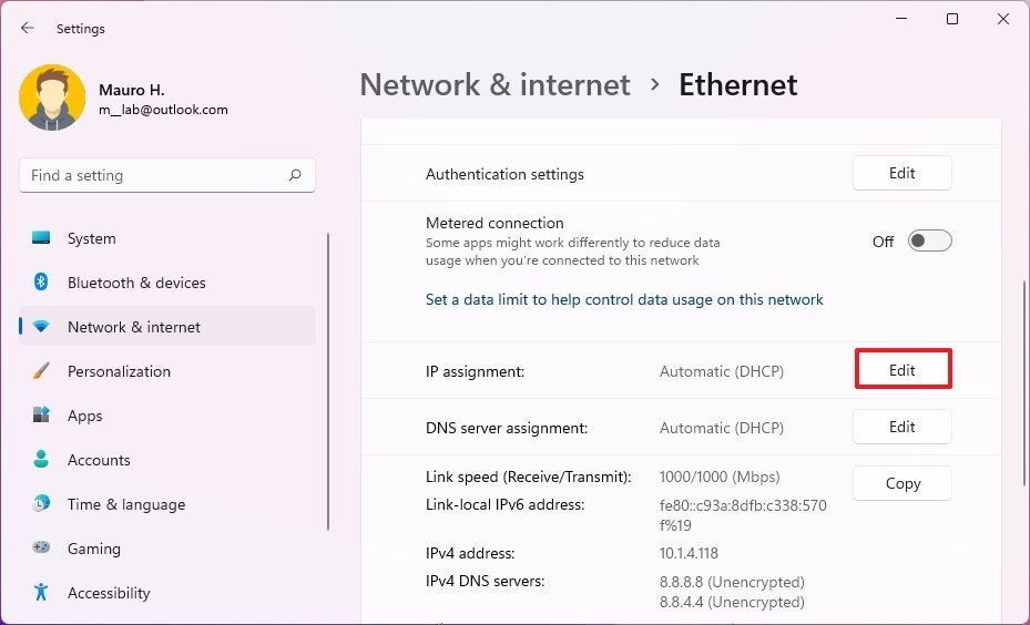 Atribuição de IP Ethernet 