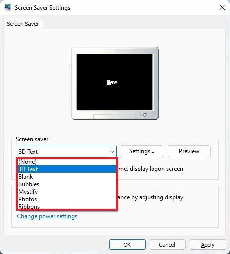 Screen Saver options