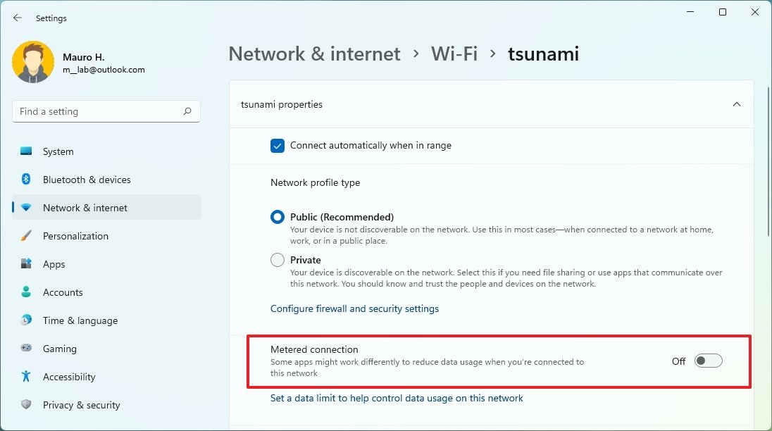 Disable Wi-Fi metered connection