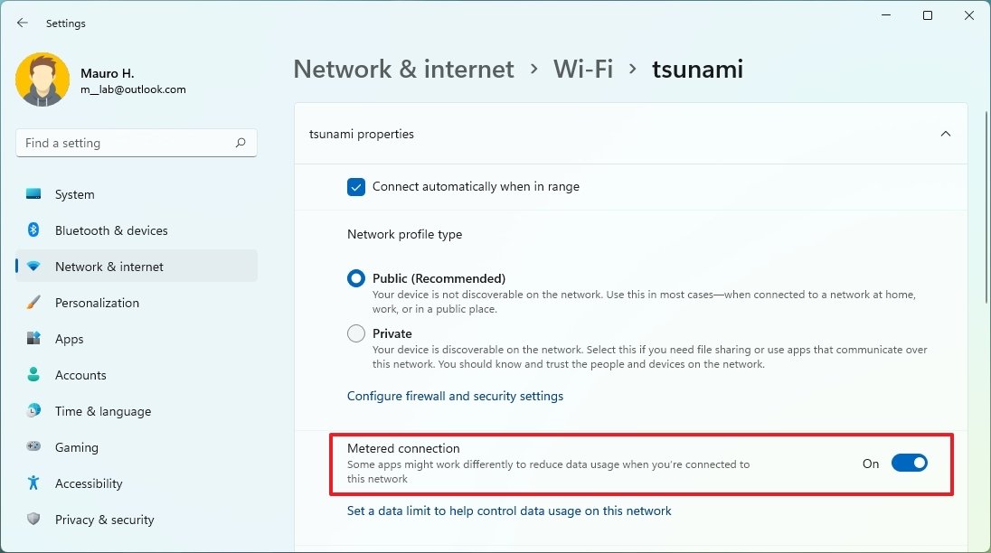 Enable Wi-Fi metered connection