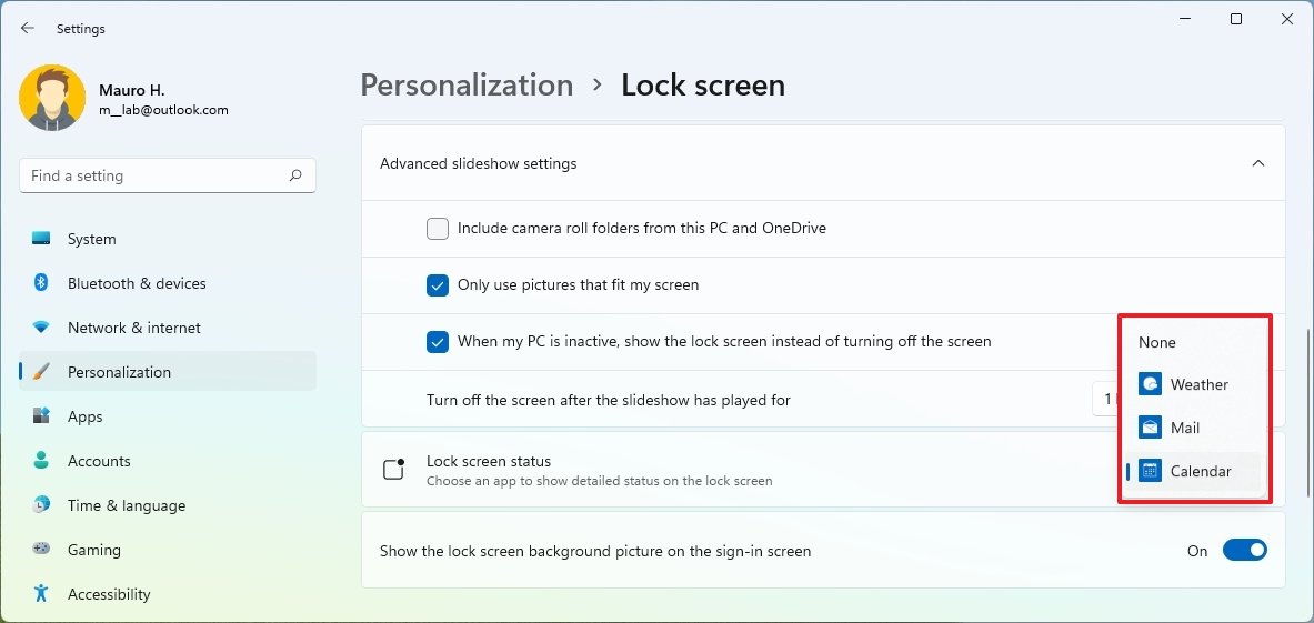 Windows 11 Lock screen app status