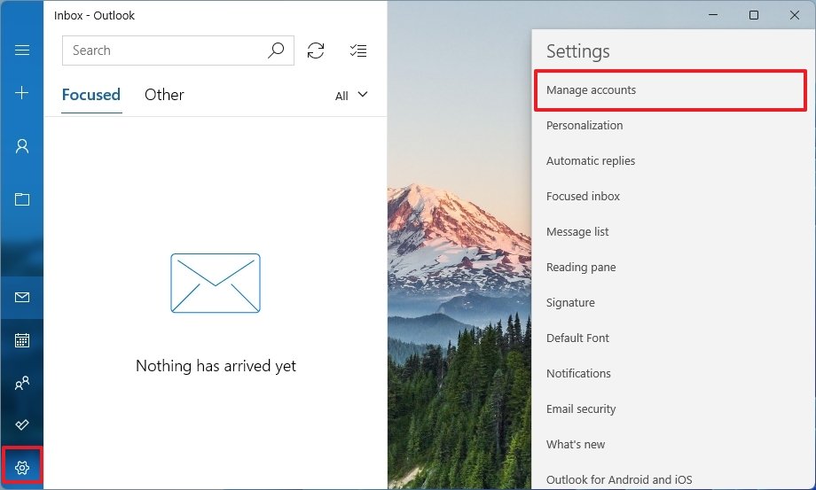 Windows Mails manage accounts